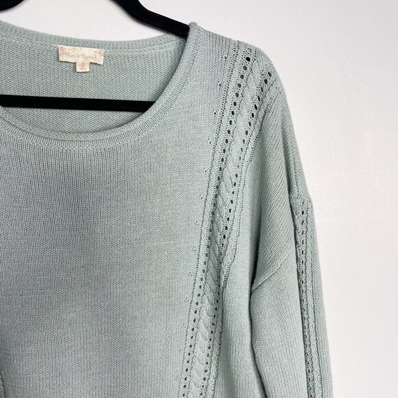 New Hem & Thread M Seafoam Green Crew Knit Sweater Cotton Blend Textured Stitch - Picture 3 of 8
